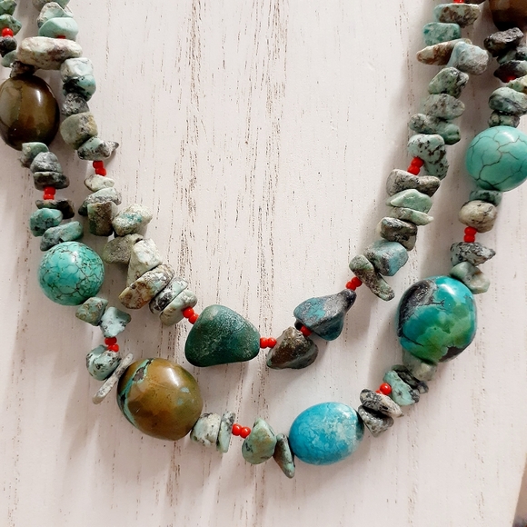 Rustic turquoise howlite Necklace and Earrings - Picture 2 of 6